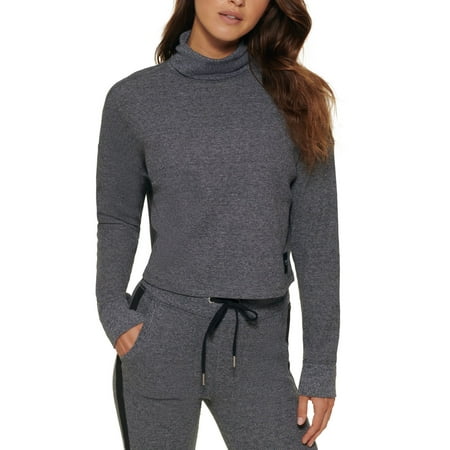 Calvin Klein Womens Performance Long Sleeve Turtleneck Top,Black Heather,Large