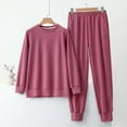 thumbnail image 2 of Stamzod Pajamas for Women Set Solid Color Round Neck Warm Tops and Pants Casual Nightwear Home Clothes Lounge Sets for Women Wine-1 XXL, 2 of 5