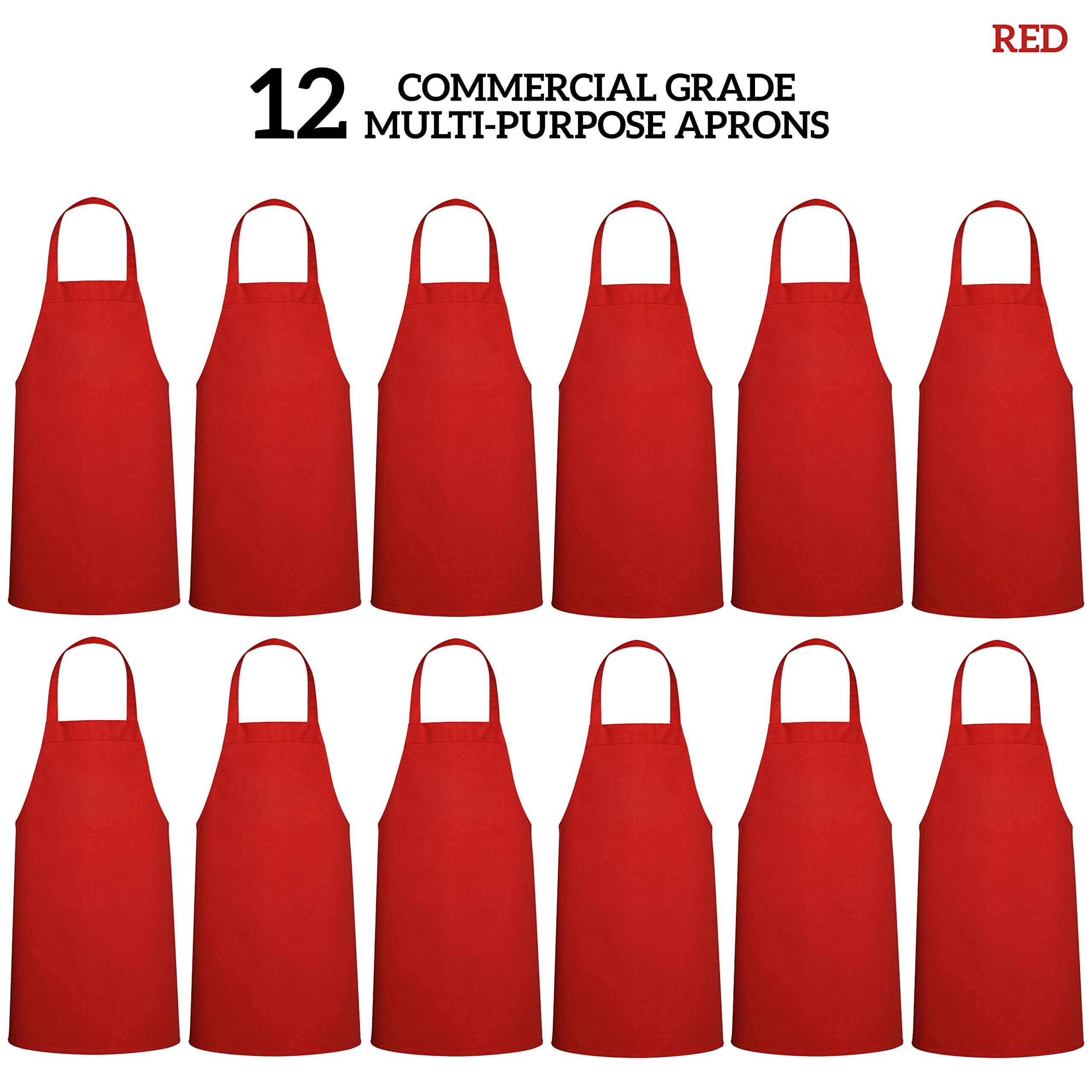 12 Pack Bib Apron - Unisex Red Aprons  Machine Washable For Men And Women Kitchen Cooking Bbq Bulk (pack Of 12 No Pockets Red)