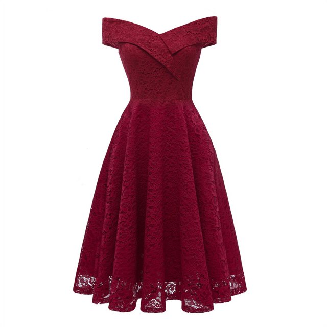 Vestido de encaje vintage para mujer, vestido de fiesta de noche de manga corta Irfora borgoña/XXL