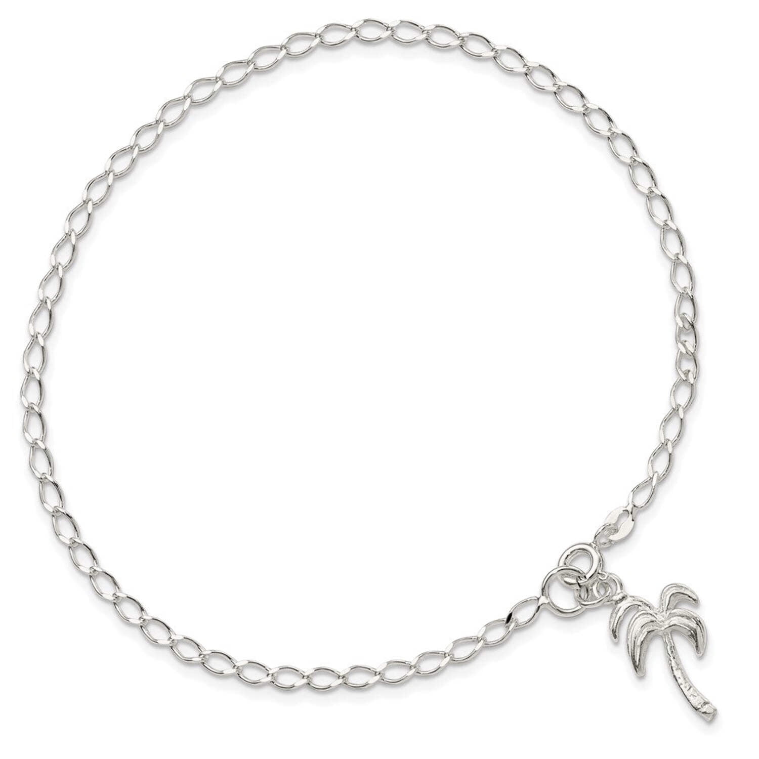 925 Sterling Silver Solid Polished Palm Tree Anklet 10 Inch Spring-Ring 12mm Wide Anklet for Women