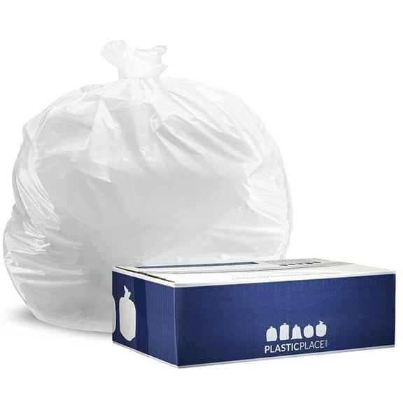 Plasticplace 32-33 Gallon Trash Bags │ 0.7 Mil │ White Garbage Can Liners │ 33” x 39” (150 Count)