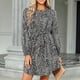 thumbnail image 5 of Vestido Corto Con Estampado De Leopardo Vestido Plisado Con Cuello Redondo Y Tiras De Manga Larga Suelta Casual Para Dama Negro XL, 5 of 6