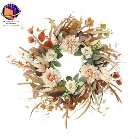 Cream Coffee Color Silk Flower Wreath Realistic Designs for Home Decoration