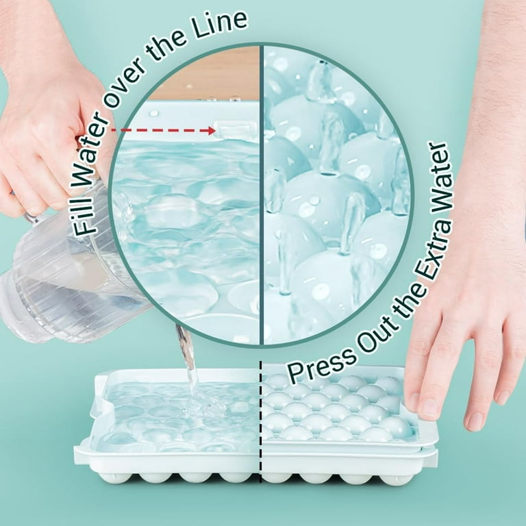 Round Ice Cube Trays with Lid and Bin - 3 Pack Bin Ice Ball Maker Mold with  Ice Scoop for Freezer Easy-release Mini Circle Ice Cube Tray Flexible for