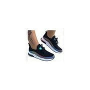 Women Sneakers Lightweight Mesh Air-Cushion Casual Shoe Flat Anti-Slip Breathable Sneaker Wear-resistant Thick Sole Running Shoe Black 43