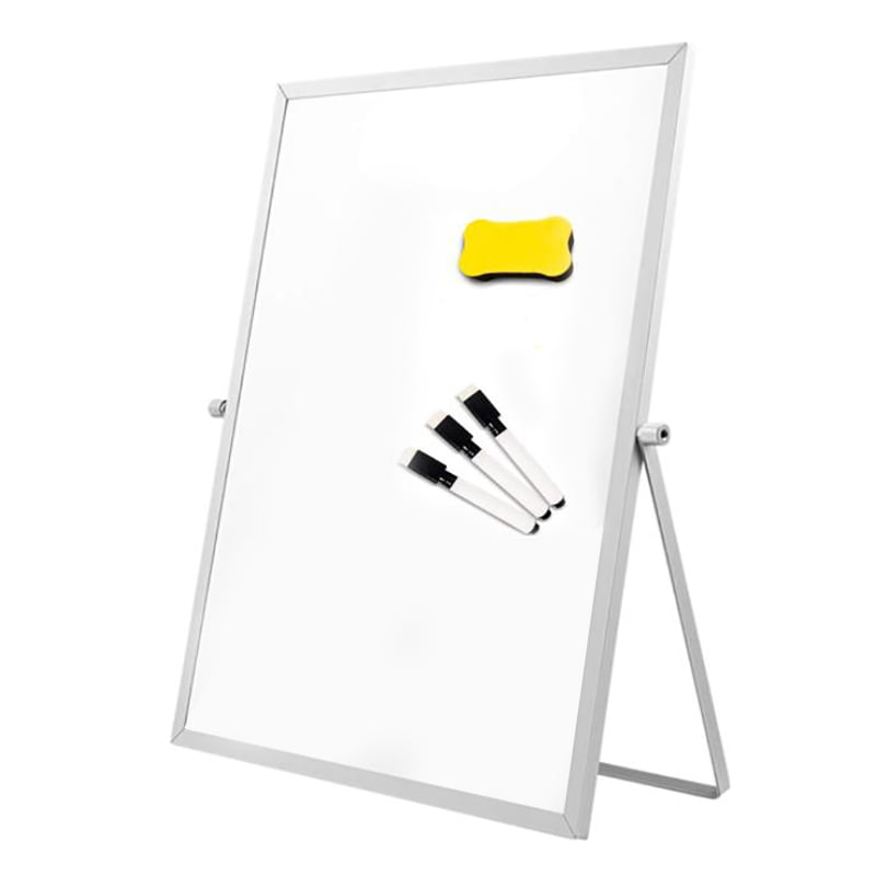 Foldable 12 x 16 Inches Portable Magnetic Tabletop White Erase Board with a Heavy-Duty Aluminum Frame Small Desktop Whiteboard with Smooth Writing Surface Mini Dry Erase White Board Two-Sided 