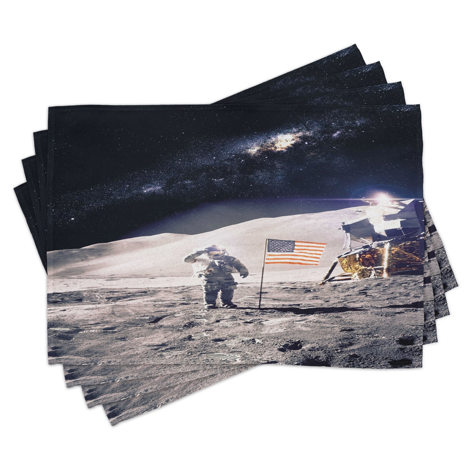Ambesonne Space Place Mats Set of 4, Astronaut on Moon Mission ...