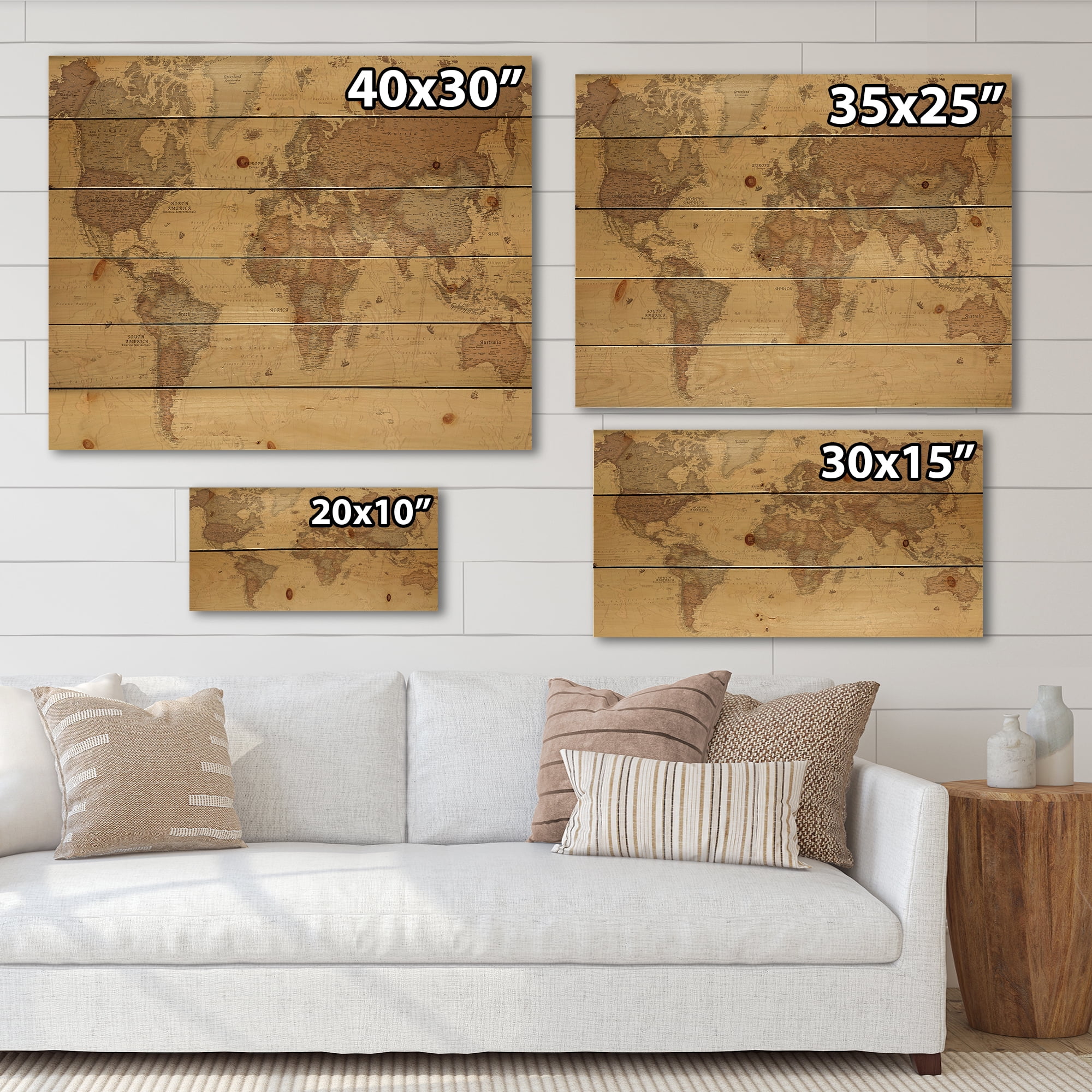 Designart 'Ancient World Map III' Vintage Print on Natural Pine Wood