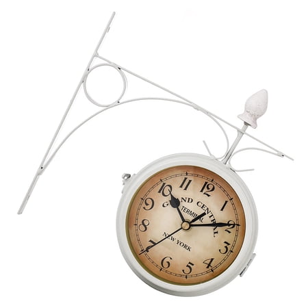 Antique Industrial Double-Faced Wall Clock, Weatherproof Metal Design for Garden Living Room Indoor Outdoor Decor
