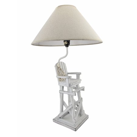 Whitewashed Beach Lifeguard Chair Table Lamp With Linen Shade 28