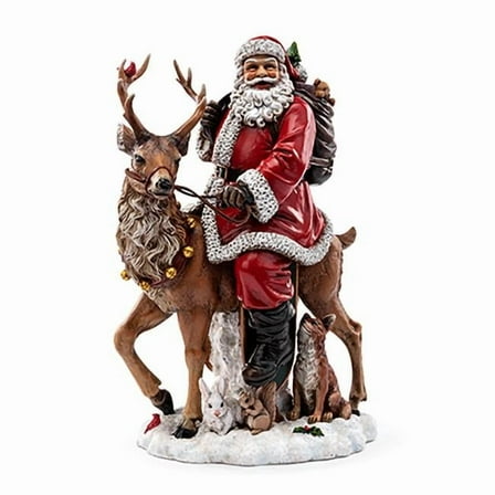 Napco Marketing 53425 14.75 in. Santa Riding a Reindeer Figurine, Multi Color
