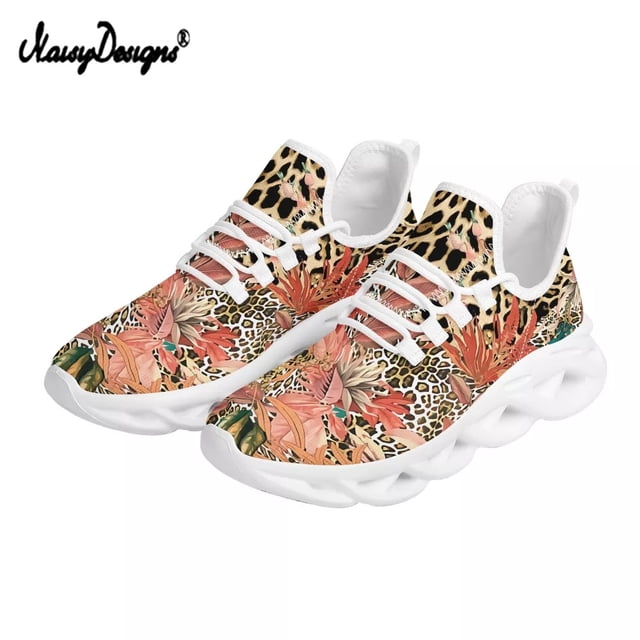 Noisydesigns - Zapatillas deportivas sexis de leopardo con estampado de flores para mujer, zapatos deportivos de verano , zapatos de punto de talla grande para mujer
