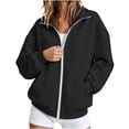 thumbnail image 6 of Axiiglly Hoodies for Women, Full Zip Up Lapel Long Sleeve Jacket with Pockets, Solid Black Athletic Sweatshirts S-2XL, 2XL, 6 of 7