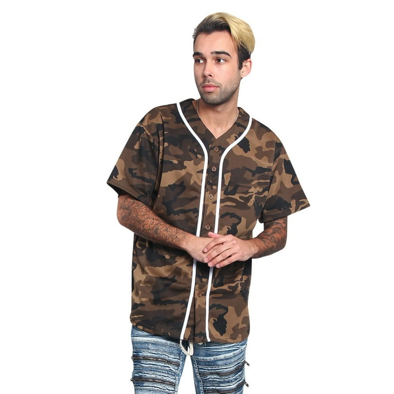 Victorious Men's Classic Button Down Baseball Jersey Shirt BJ42 - OLIVE  CAMO - Small