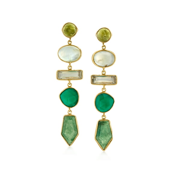 Ross-Simons Multi-Gemstone and 5.25 ct. t.w. Prasiolite Drop Earrings in 18kt Gold Over Sterling, Women's, Adult