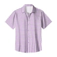 thumbnail image 5 of Hearthz Mens Button Down Short Sleeve Shirt Gingham Wrinkle Free Work Shirts for Men Beach Summer Men's Dress Shirts Purple XXXL, 5 of 6