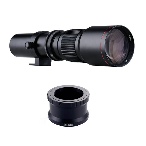 ikayaa 500mm F/8.0-32 Multi Coated Super Telephoto Lens Manual Zoom + T-Mount to NEX E-Mount Adapter Ring Kit Replacement for Sony A9 A7 A7R A7S A5000 A6000 A6500 NEX-7 NEX-5 NEX-6 Cameras