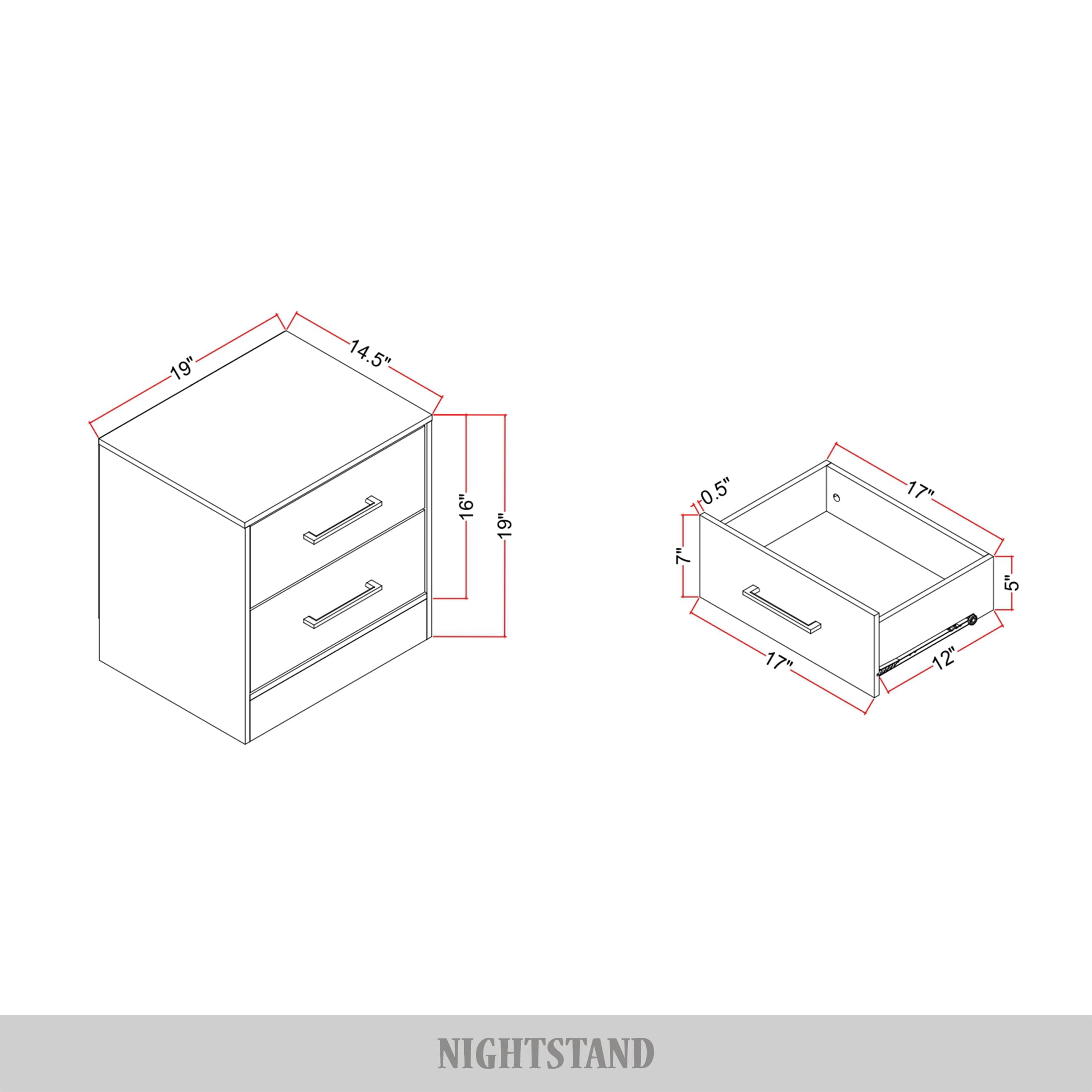 Castle Place Minimalist 2 Drawer Wooden Nightstand, White