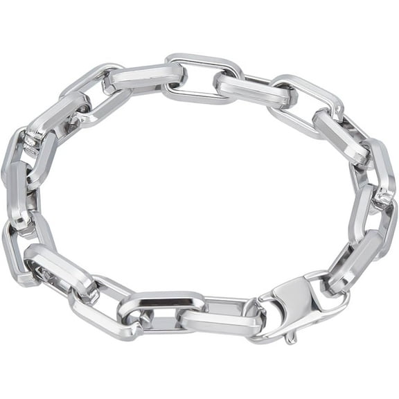 1Pc Stainless Steel Cable Chain Silver Bracelet Dainty Thick Cuban Link Chain Trendy Stackable Cuff Bracelet for Men and Women Fashion Trendy Jewelry Gifts 21cm Long