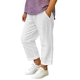 thumbnail image 3 of SGFCWSX Boys Girls Casual Linen Pants Elastic Waist Cropped Straight Leg with Pockets Lightweight Summer Wear for Kids White Size 10, 3 of 8