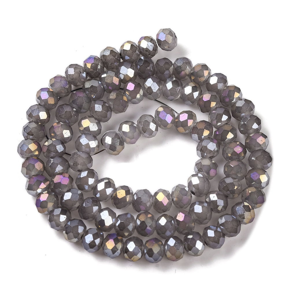 Baking Electroplate Glass Beads Strands AB Color Faceted Rondelle Gray 8x6mm Hole: 1mm about 60~62pcs/strand 15.75''(39~40cm)