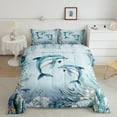thumbnail image 2 of Dolphin Comforter Set Teal Blue Ocean Beach Coastal Bedding Comforter Sets Full,Starfish Octopus Tentacles Quilt Underwater Creature Coral Duvet Insert,Kawaii Fish Room Decor, 2 of 5