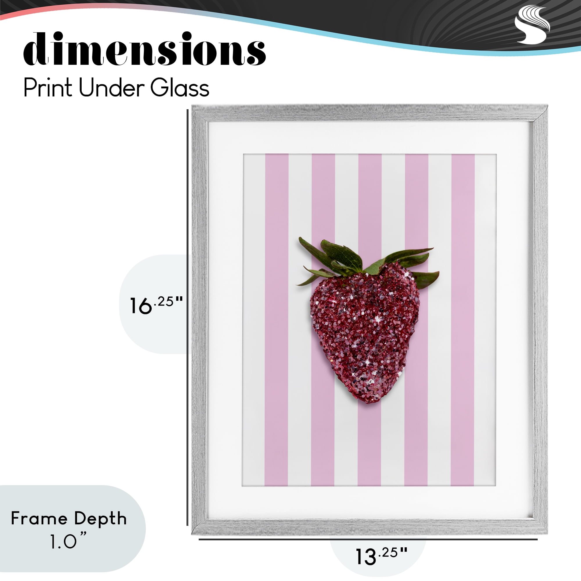 Stupell Industries Glimmer Strawberry on Green Stripes Gray Framed Print Under Glass, design by LISH Creative
