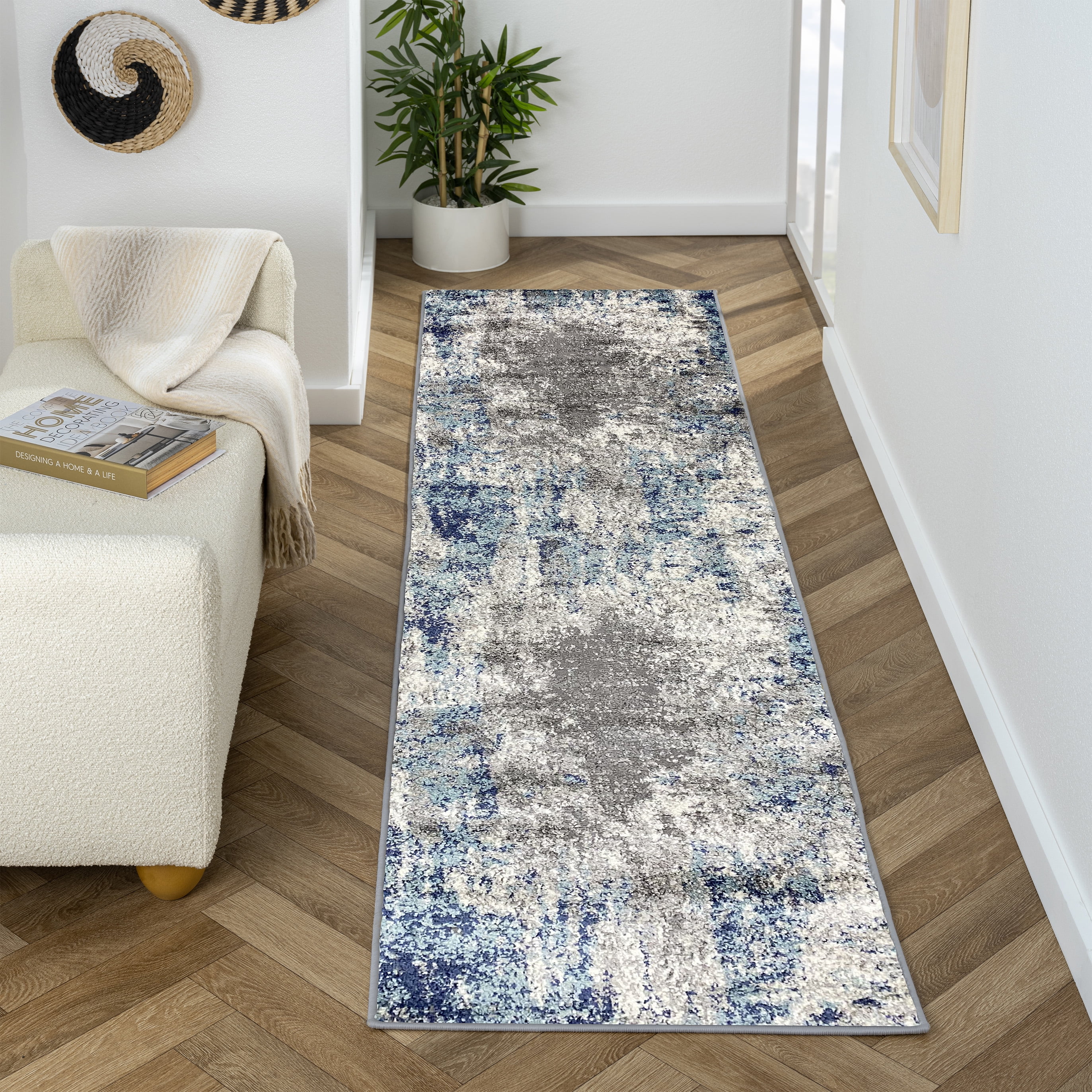 Luxe Weavers Euston Collection Abstract Area Rug 7680 Dark Blue, Light Blue 2x7