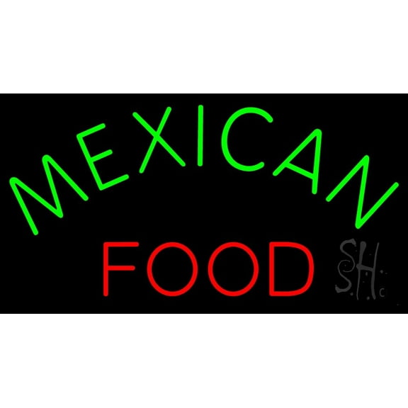 Mexican Food LED Neon Sign 13 x 24 - inches, Clear Edge Cut Acrylic Backing, with Dimmer - Bright and Premium built indoor LED Neon Sign for restaurant window and interior decor.
