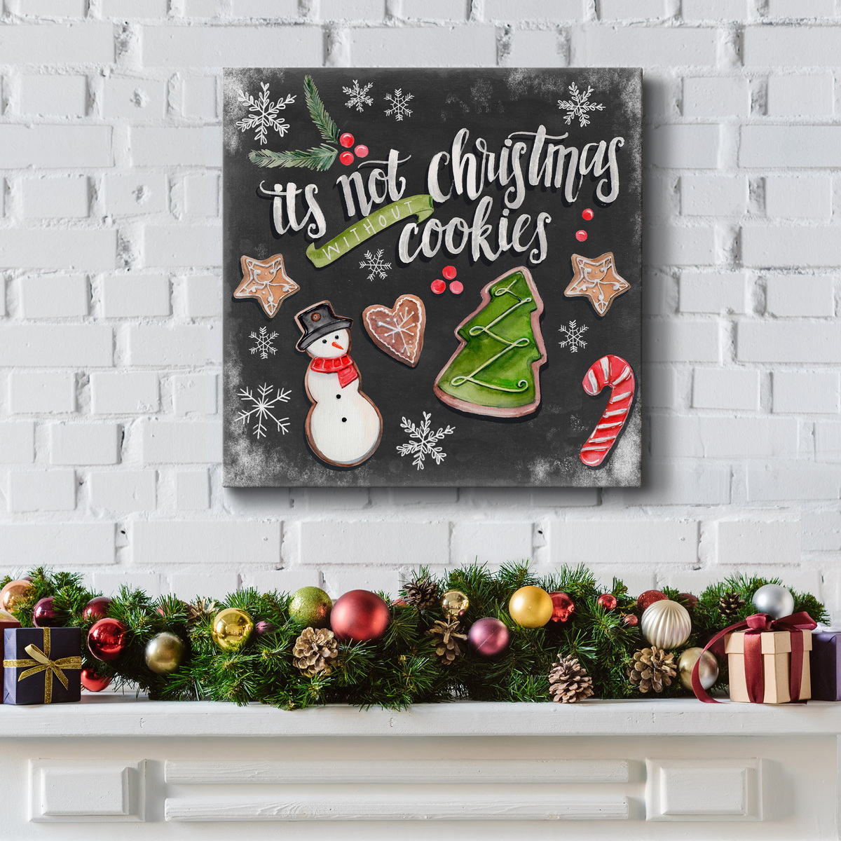 Merry Christmas Pine Wreath - Premium Gallery Wrapped Canvas - Ready to Hang