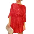 thumbnail image 1 of Gupgi Robe à Paillettes pour Femmes à Manches Longues, Col Ras du Cou, Mini-Robe Scintillante et Brillante, Robe Élégante pour Cocktail et Fête, 1 of 4
