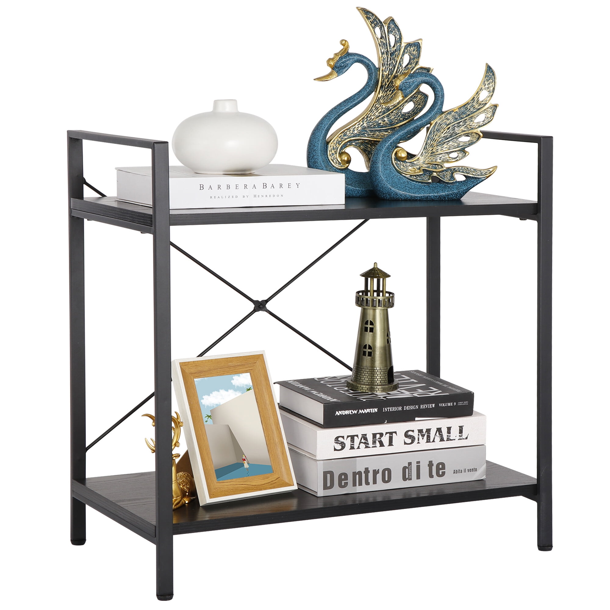 ZenSports 2Shelves Industrial Storage Bookcase Small Metal Bookshelf