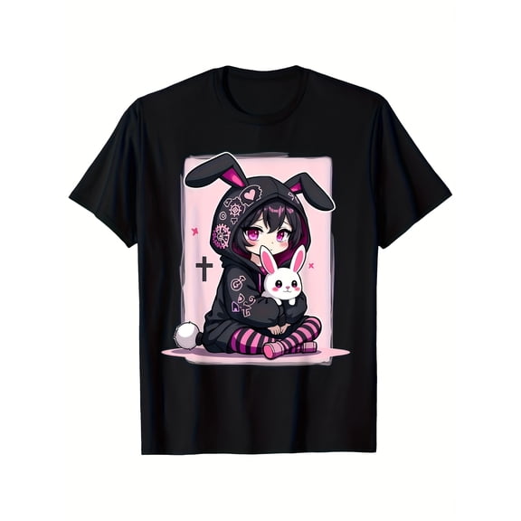 Wo Cute Pastel Goth Anime Bunny Girl Graphic Vintage Grunge Y2k Cotton Men's Women's Unisex T-Shirt