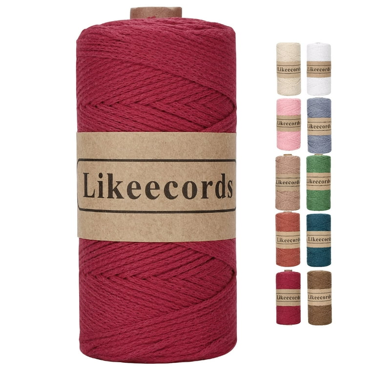 100% Cotton Crochet Yarn for Bag,2mm x 160 Yards,Macrame Cord,Chunky Yarn  for Crocheting Handbag, Purse,Blankets Crafts Projects (Dark Red) 