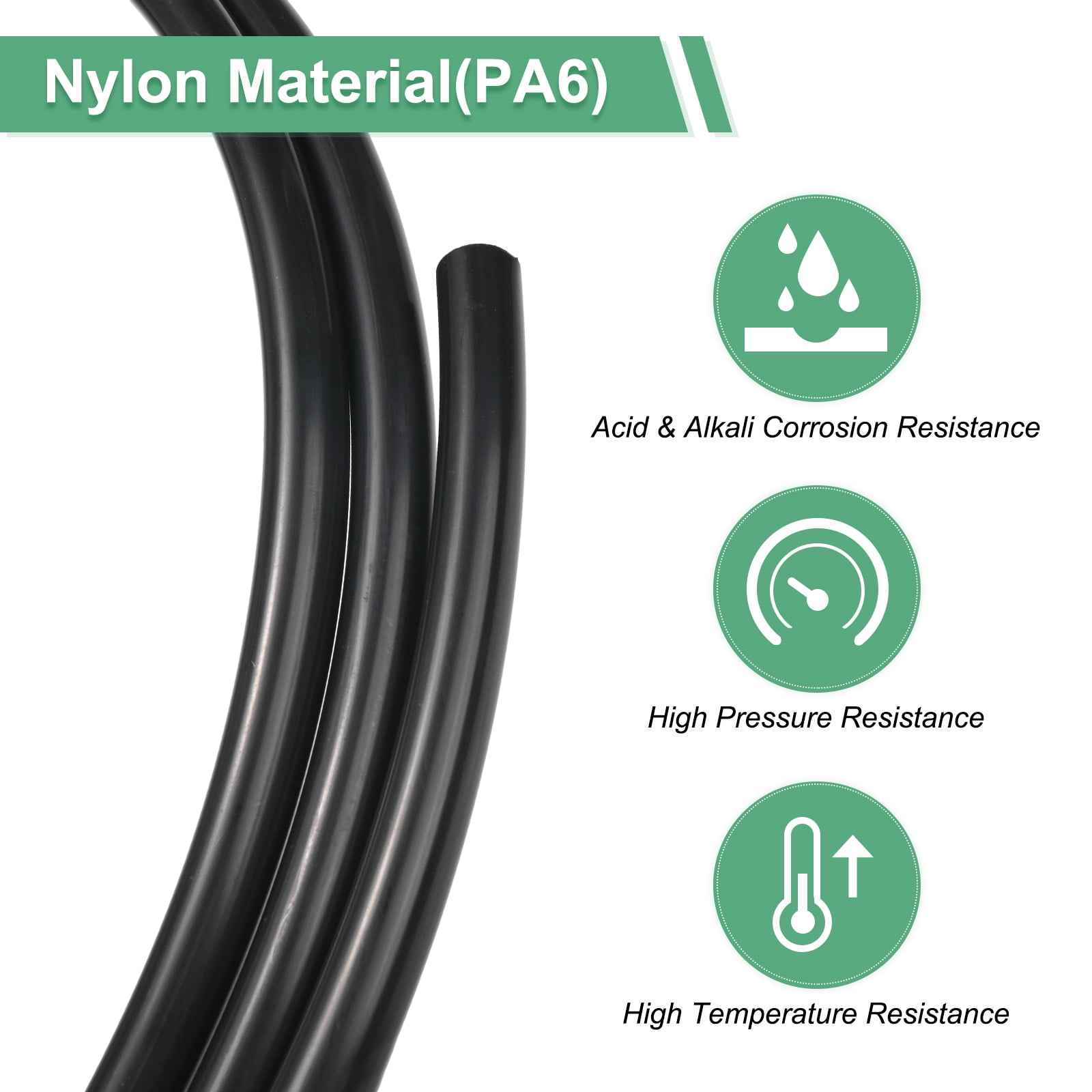 Uxcell Nylon Line Hose Tube, 0.55"(14mm) ID x 0.63"(16mm) OD PA6 Pneumatic Air Line Tubing for Fluid Transfer [2M/7FT, Black]