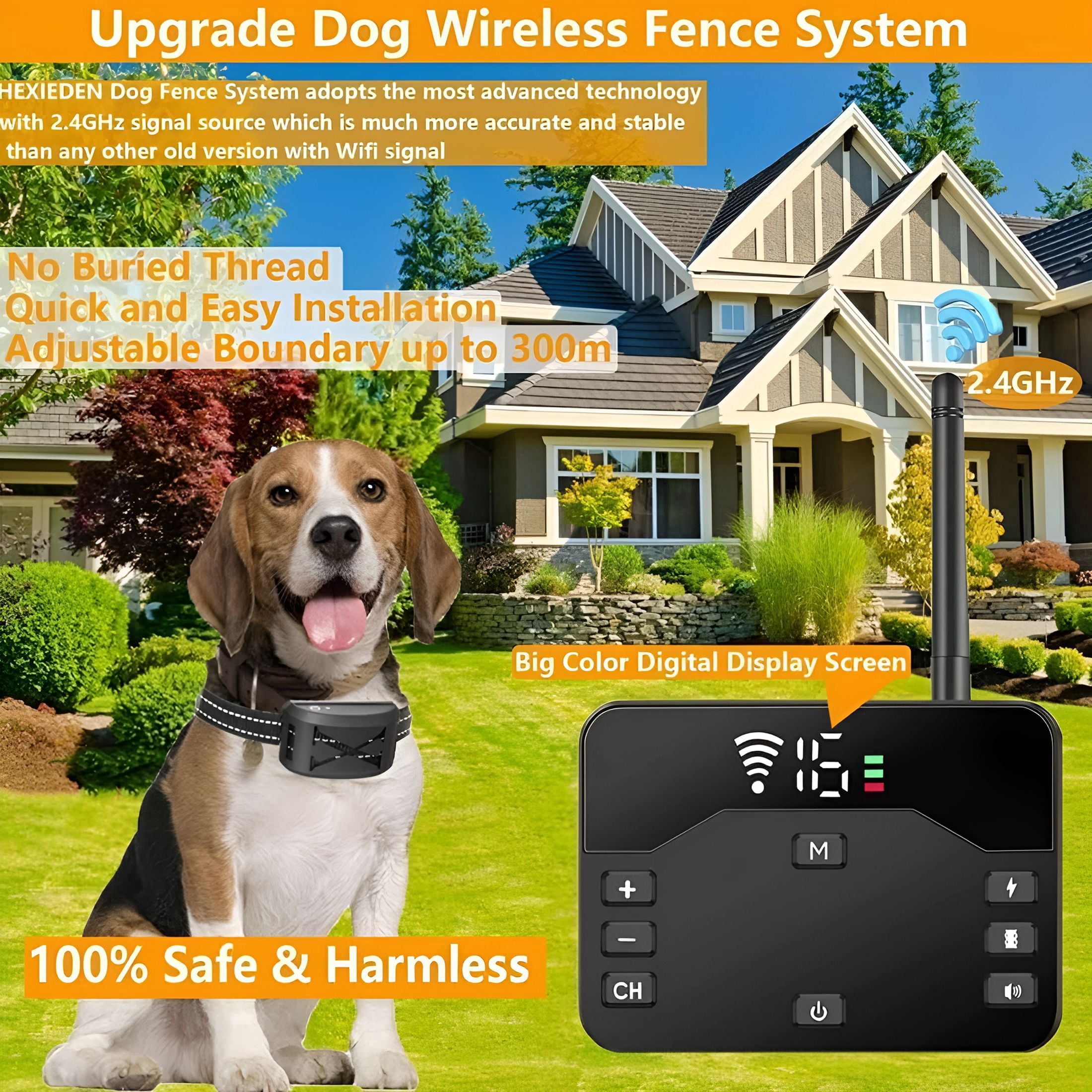 GJX 2026 New Wireless Dog Fence,Outdoor Electric Pet Containment System with Remote,Waterproof Training Collar with Adjustable Vibration and Shock,Safe Effective,Boundary Container for 3 Dogs
