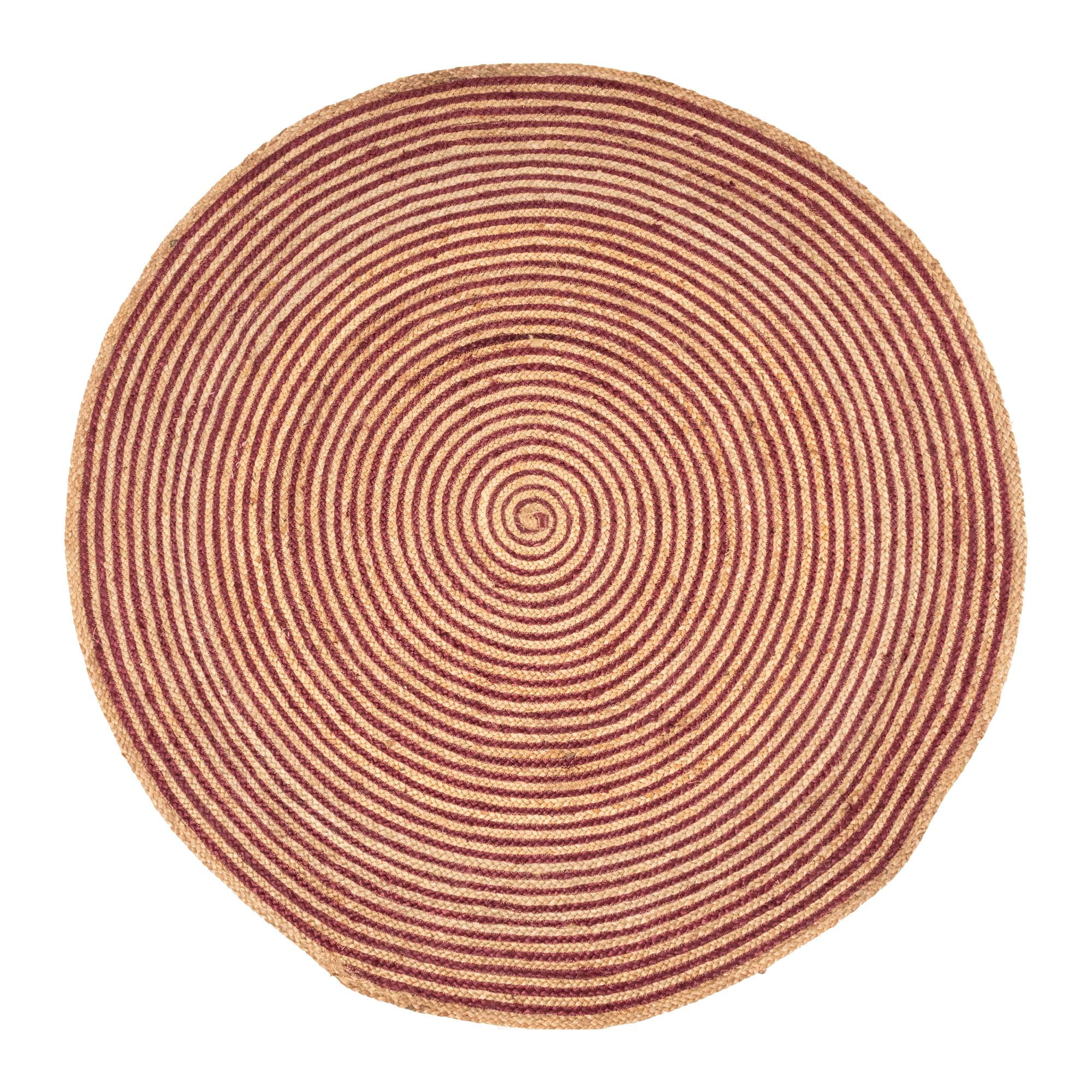 Superior Braided Jute Handwoven Indoor Outdoor Area Rug, 4' Round, Burgundy