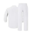 thumbnail image 6 of Men's Solid Color Casual Fashion Linen Quarter Button Stand-Up Collar Long Sleeved Shirt Long Pants Beach Set Lightweight Sweatshirt Fall Clothes Two Piece Lounge Matching Set Men, 6 of 9