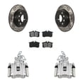 thumbnail image 1 of Transit Auto Rear Disc Brake Coated Caliper Drilled Slotted Rotors and Semi-Metallic Pads Kit for Car Volkswagen Jetta Beetle Audi A3 with 253mm Diameter Rotor KCD-100431S, 1 of 11