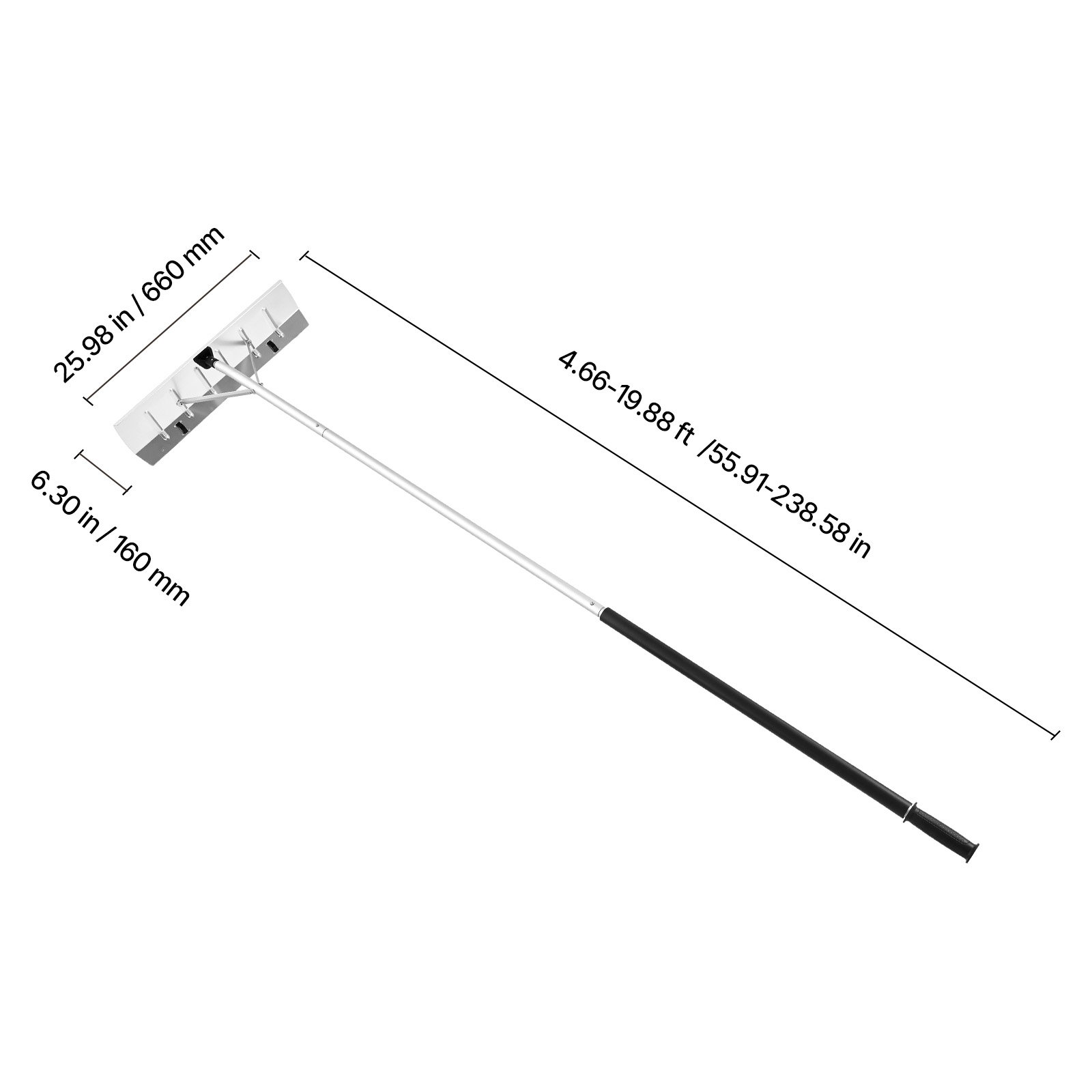 KFFKFF Snow Roof Rake, 26 in Aluminum Blade, 7.5-20 ft Adjustable Roof Snow Scraper with Wheels, Anti-Slip Handle for Snow, Leaves, and Debris Removal