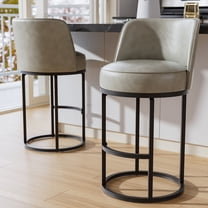 Solfway Bar Stools Set of 2, 26 inch Counter Height Bar Stools, Swivel Gray Leather Barstools with Backs, Round Base, Footrest, Metal Legs for Kitchen Island