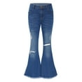 thumbnail image 4 of Fldy Kids Girls Ripped Flared Jeans Bell-Bottom Denim Pants High Waist Wide Leg Denim Jeans Trousers Blue 12, 4 of 7