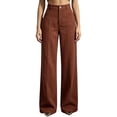 thumbnail image 3 of Womens Corduroy Straight Leg Pants, Elastic Back Waist Loose Casual Trousers with Pockets, Business Casual Office Work Daily Wear | VerBelle,Coffee L, 3 of 8