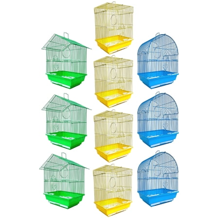 Lot of Ten 11.5x9x15.5"H Mix Color Bird Flight Carrier Breeder Cages Tight 3/8-Inch Bar Spacing For Small Size Birds Finches Canary Budgie Aviary