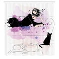 thumbnail image 3 of Ambesonne Kitten Shower Curtain, Girl and Cat, 69"Wx84"L, Black Lilac Lavender, 3 of 5