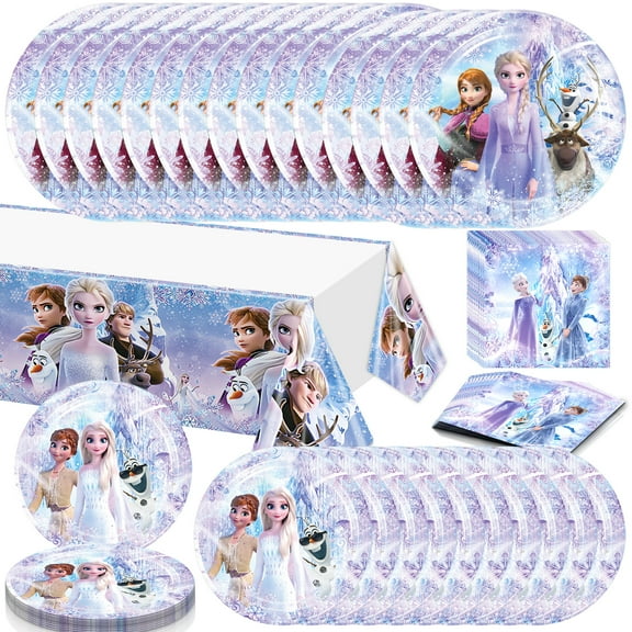 Frozen 61 PC Tableware Set - 40 Plates, 20 Napkins, 1 Tablecloth for Boys & Girls Birthday Party & Baby Shower Decorations