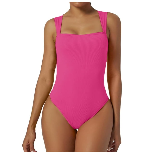 Women's Sexy Ribbed Strappy Square Neck Sleeveless Tank Tops Bodysuits, Perfect for Street, Party, Club and Daily Wear