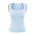 thumbnail image 4 of Built in Bra Tank Tops for Women Summer Sleeveless Racerback Square Neck Casual Basic Ribbed Tops, 4 of 5