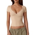 thumbnail image 1 of Gupgi Women's Slim Fit T-Shirts Casual Basic Crop Tops Short Sleeve V Neck Tight Tee, 1 of 7
